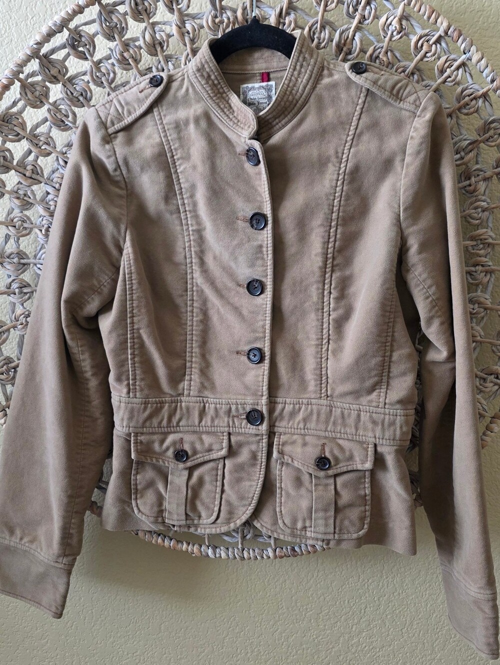 Y2K Ralph Lauren Polo Jeans Utility Jacket Womens M Tan Military Cotton Vintage